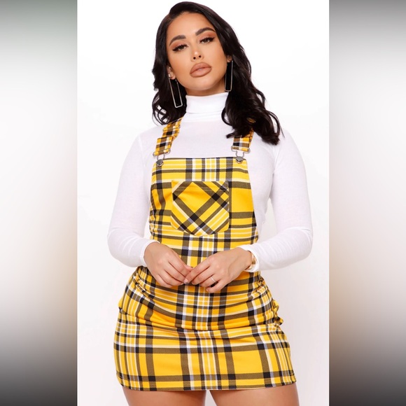 Fashion Nova Yellow Plaid Skirtall - Picture 1 of 7
